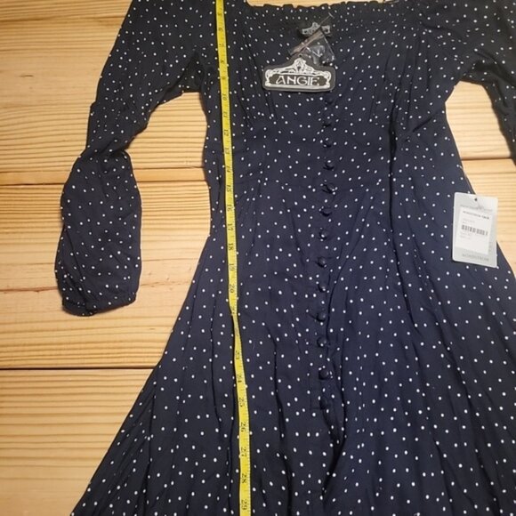 Angie Navy Blue Polka Dot Dress Long Sleeve Mid Length NWT Summer Spring Casual - Picture 6 of 9